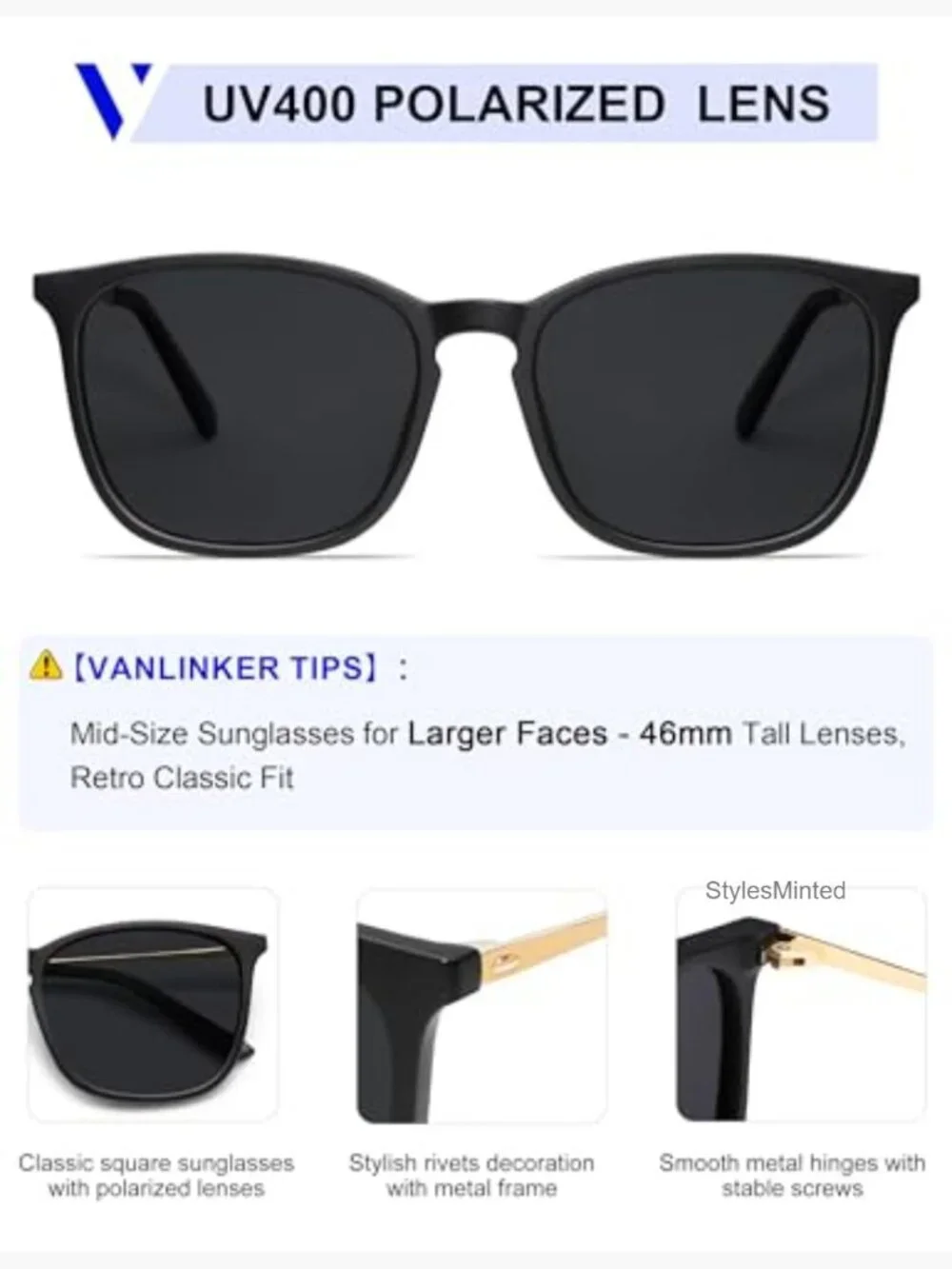 Vintage Square Polarized Sunglasses Men Women Classic Trendy Rectangle Metal